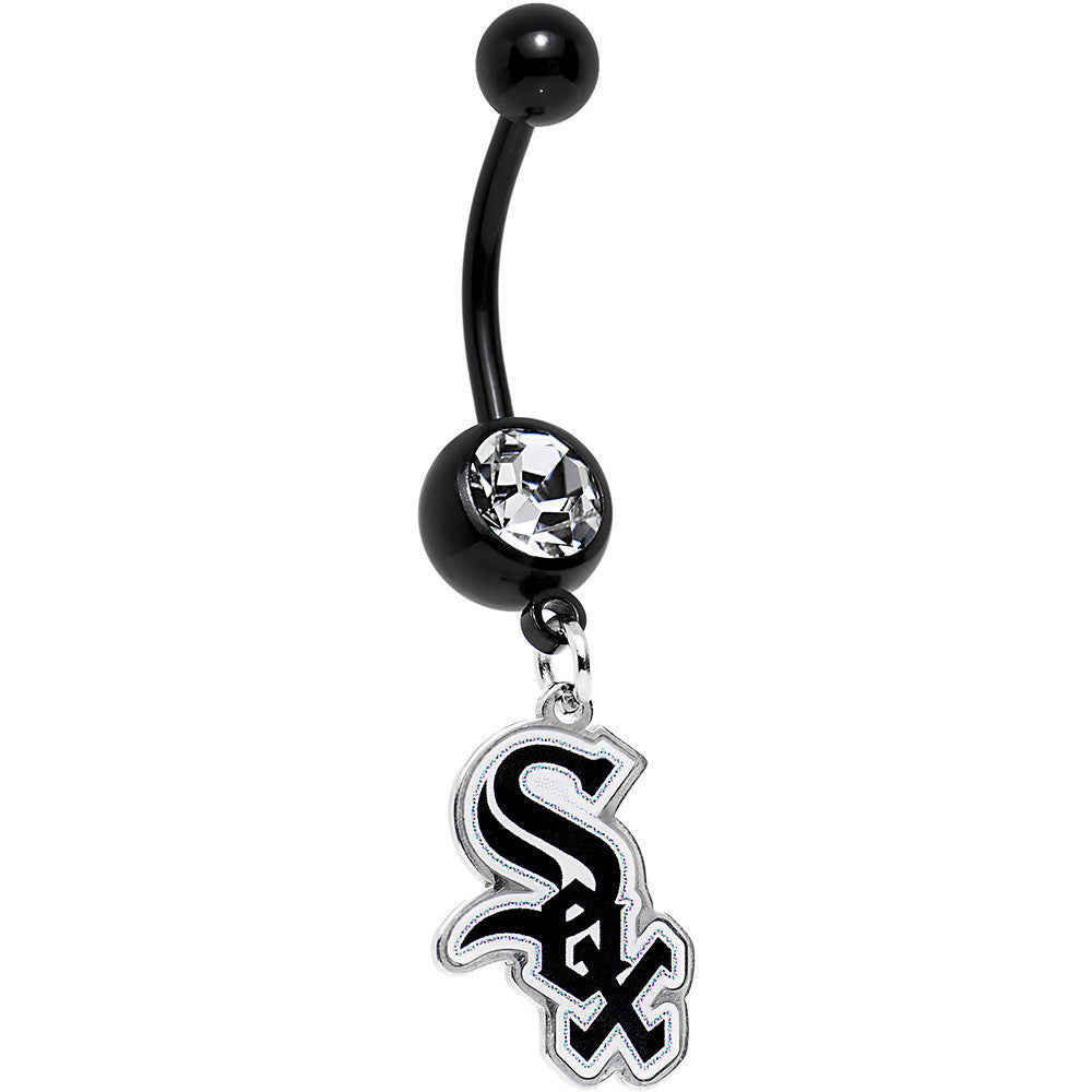 BodyCandy Licensed MLB Clear Gem Black Anodized Chicago White Sox Belly Ring — main product shot
