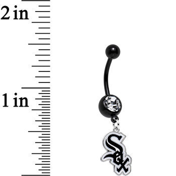 BodyCandy Licensed MLB Clear Gem Black Anodized Chicago White Sox Belly Ring — detail close-up