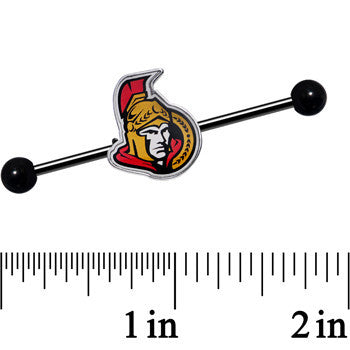 BodyCandy Licensed NHL Black Anodized Ottawa Senators Industrial Barbell 38mm — detail close-up