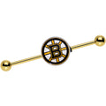 BodyCandy Licensed NHL Gold Anodized Boston Bruins Industrial Barbell 38mm — main product shot