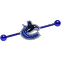 BodyCandy Licensed NHL Blue Anodized Vancouver Canucks Industrial Barbell 38mm — main product shot