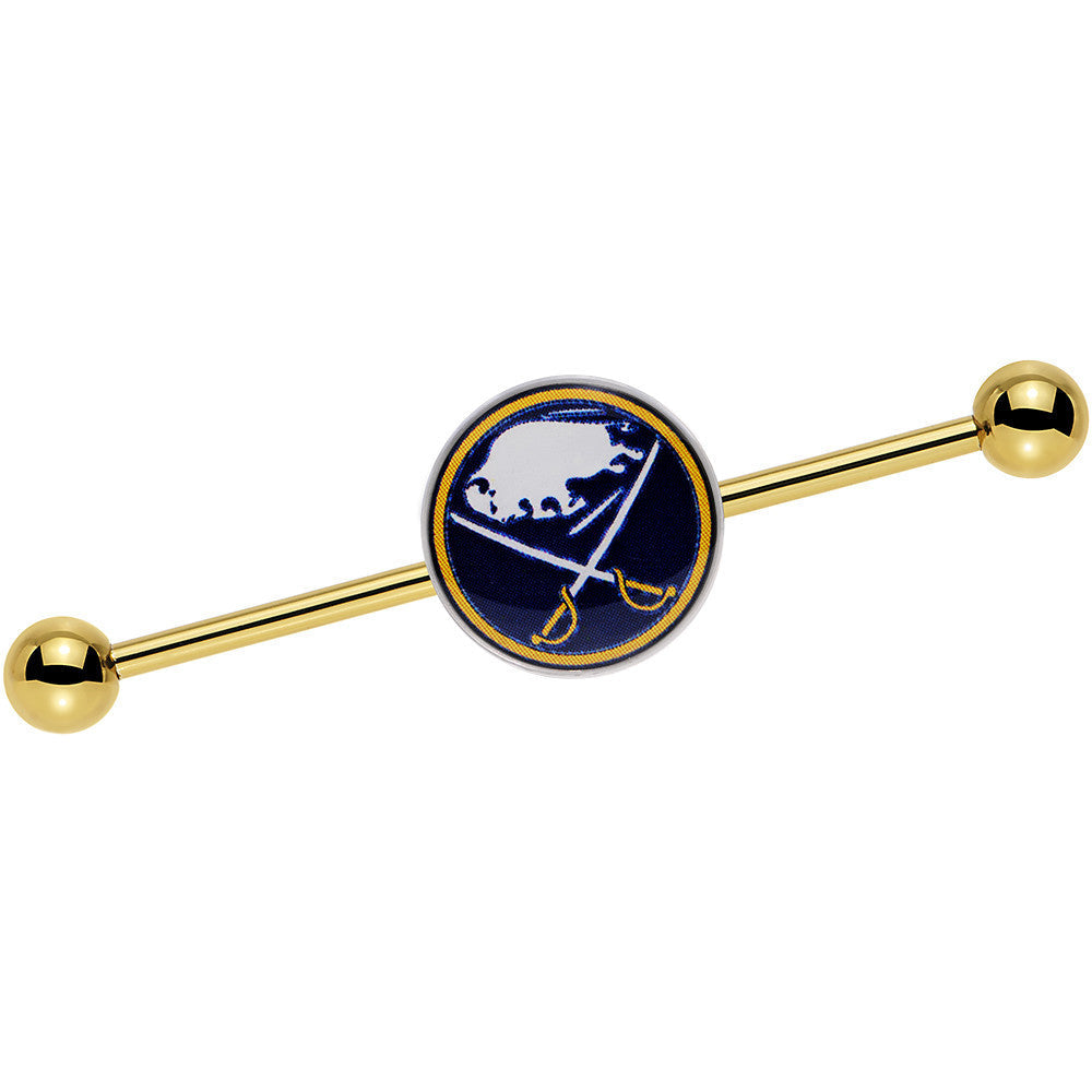 BodyCandy Licensed NHL Gold Anodized Buffalo Sabres Industrial Barbell 38mm — main product shot