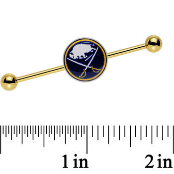 BodyCandy Licensed NHL Gold Anodized Buffalo Sabres Industrial Barbell 38mm — detail close-up