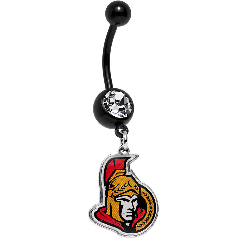 BodyCandy Licensed NHL Clear Gem Black Anodized Ottawa Senators Belly Ring — main product shot