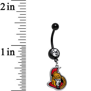 BodyCandy Licensed NHL Clear Gem Black Anodized Ottawa Senators Belly Ring — detail close-up