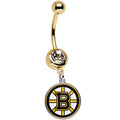 BodyCandy Licensed NHL Clear Gem Gold Anodized Boston Bruins Dangle Belly Ring — main product shot