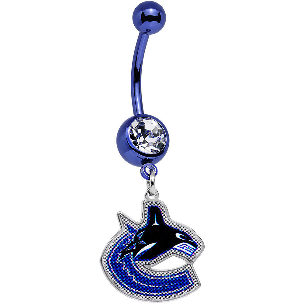 BodyCandy Licensed NHL Clear Gem Blue Anodized Vancouver Canucks Belly Ring — main product shot