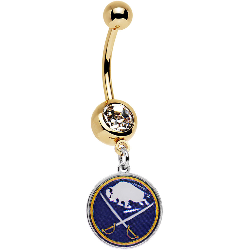 BodyCandy Licensed NHL Clear Gem Gold Anodized Buffalo Sabres Dangle Belly Ring — main product shot