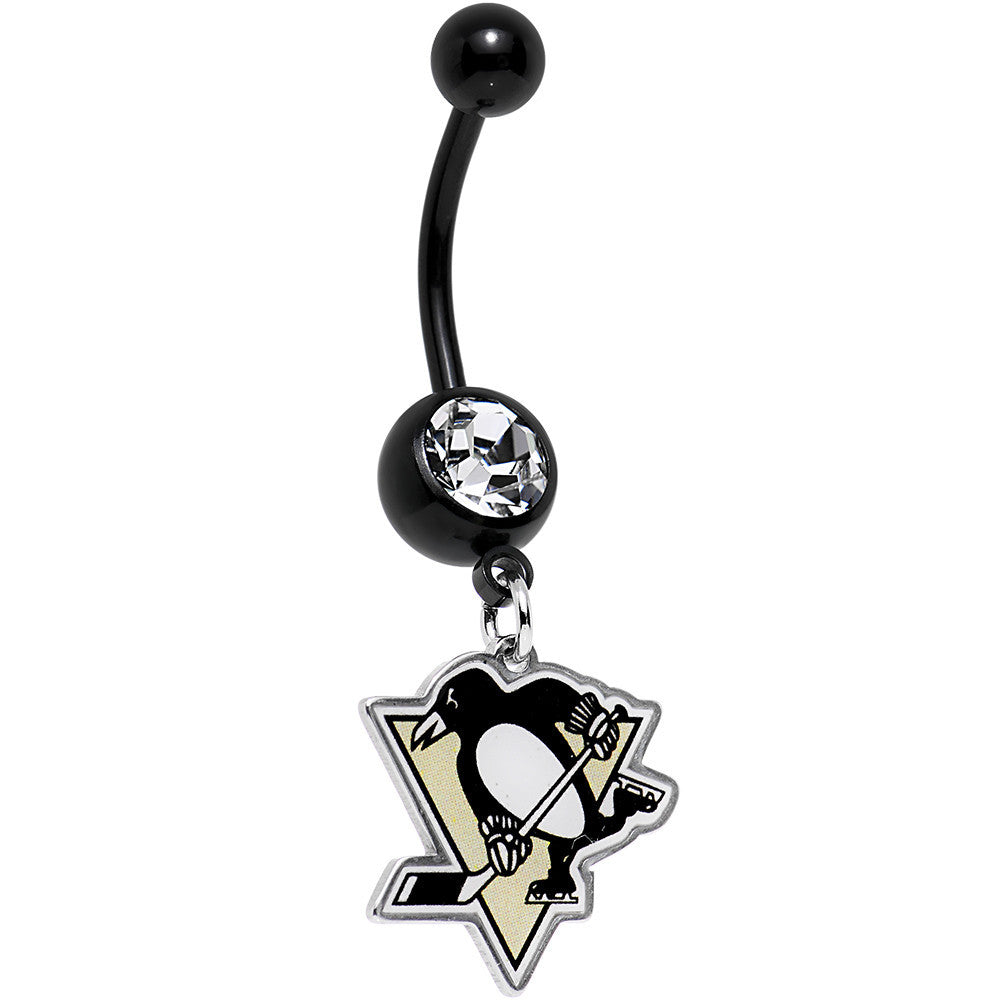 BodyCandy Licensed NHL Clear Gem Black Anodized Pittsburgh Penguins Belly Ring — main product shot