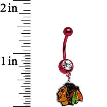 BodyCandy Licensed NHL Clear Gem Red Anodized Chicago Blackhawks Belly Ring — detail close-up
