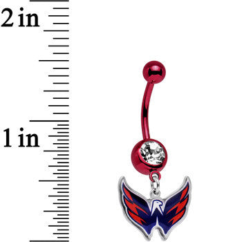 BodyCandy Licensed NHL Clear Gem Red Anodized Washington Capitals Belly Ring — detail close-up
