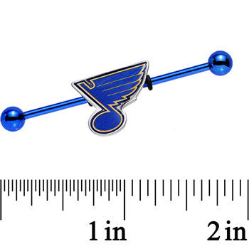 BodyCandy Licensed NHL Blue Anodized St Louis Blues Industrial Barbell 38mm — detail close-up