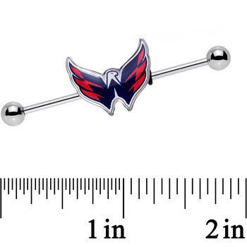 BodyCandy Licensed NHL Steel Washington Capitals Industrial Barbell 38mm — detail close-up