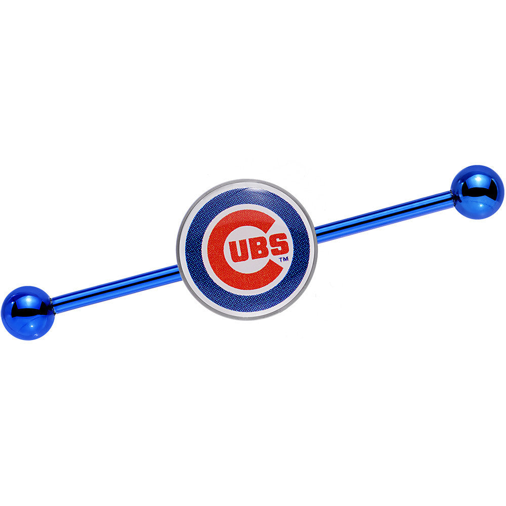 BodyCandy Licensed MLB Blue Anodized Chicago Cubs Industrial Barbell 38mm — main product shot