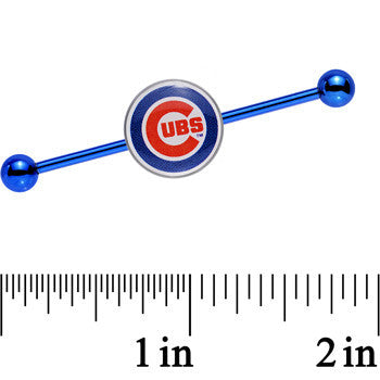 BodyCandy Licensed MLB Blue Anodized Chicago Cubs Industrial Barbell 38mm — detail close-up