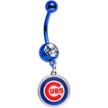 BodyCandy Licensed MLB Clear Gem Blue Anodized Chicago Cubs Dangle Belly Ring — main product shot