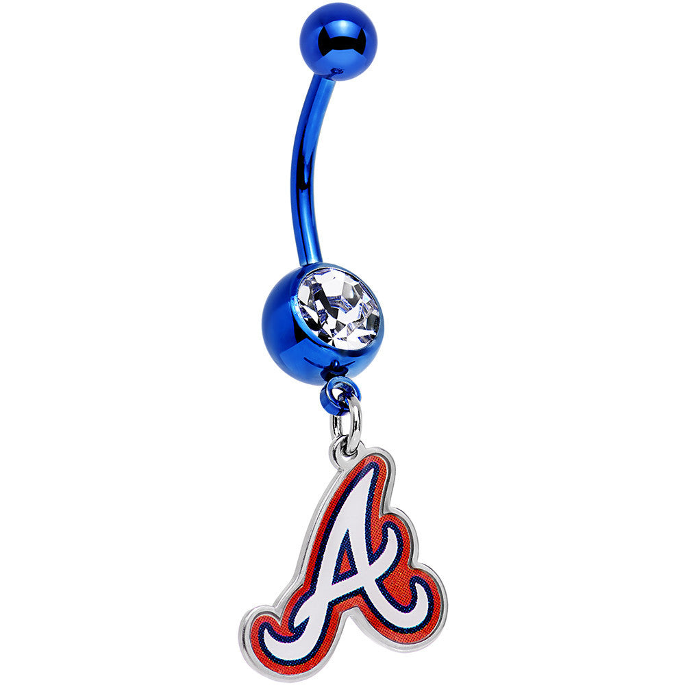 BodyCandy Licensed MLB Clear Gem Blue Anodized Atlanta Braves Dangle Belly Ring — main product shot