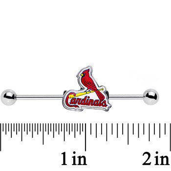 BodyCandy 14G Licensed MLB Steel St Louis Cardinals Industrial Barbell 38mm — detail close-up