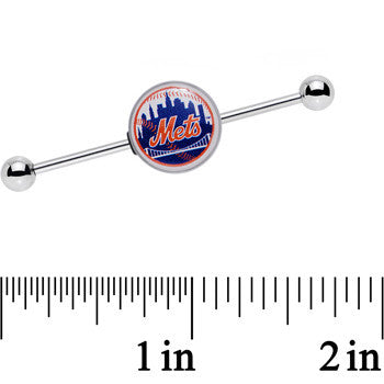 BodyCandy 14G Officially Licensed MLB New York Mets Industrial Barbell 38mm — detail close-up