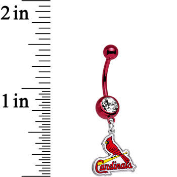 BodyCandy Licensed MLB Clear Gem Red Anodized St Louis Cardinals Belly Ring — detail close-up