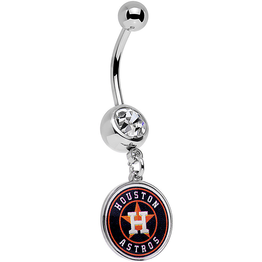 BodyCandy Licensed MLB Clear Gem Steel Houston Astros Dangle Belly Ring — main product shot
