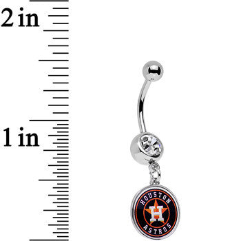 BodyCandy Licensed MLB Clear Gem Steel Houston Astros Dangle Belly Ring — detail close-up