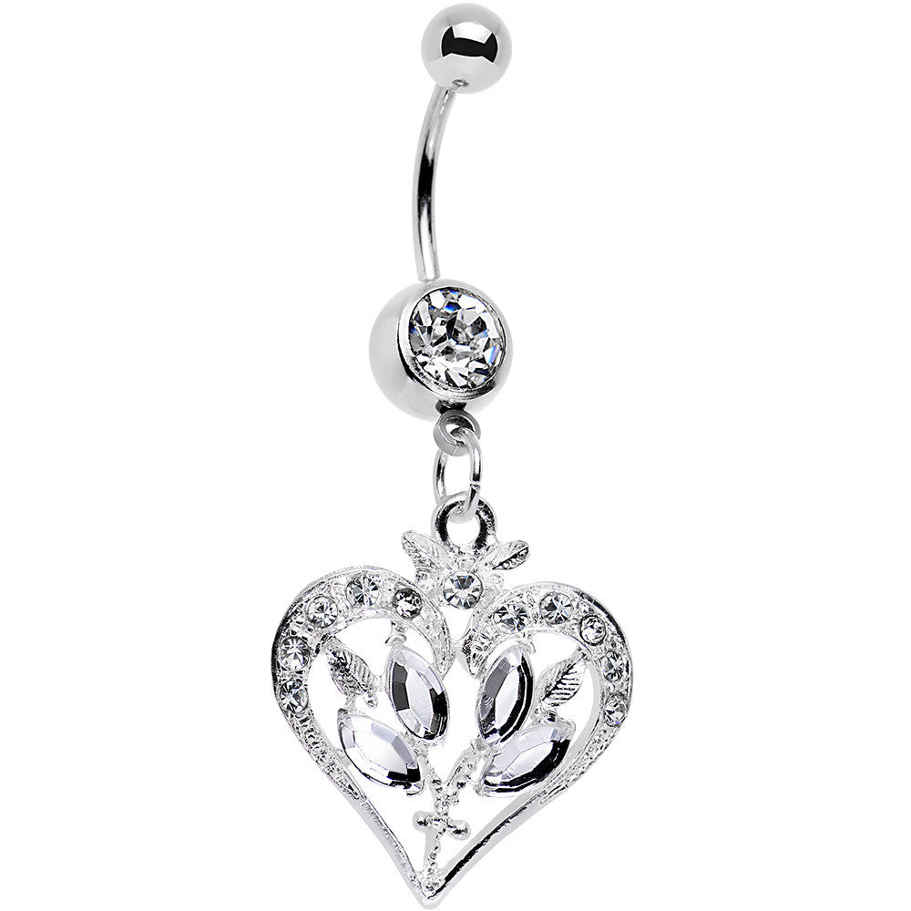 BodyCandy Clear Gem Framework Heart and Flower Dangle Belly Ring — main product shot