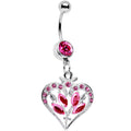 BodyCandy Pink Gem Framework Heart and Flower Dangle Belly Ring — main product shot