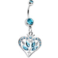 BodyCandy Aqua Gem Framework Heart and Flower Dangle Belly Ring — main product shot
