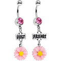 BodyCandy Pink Gem Best Friends Pink Flower Dangle Belly Ring Set — main product shot