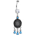 BodyCandy Clear Gem and Faux Turquoise Leafy Lotus Flower Disk Dangle Belly Ring — main product shot