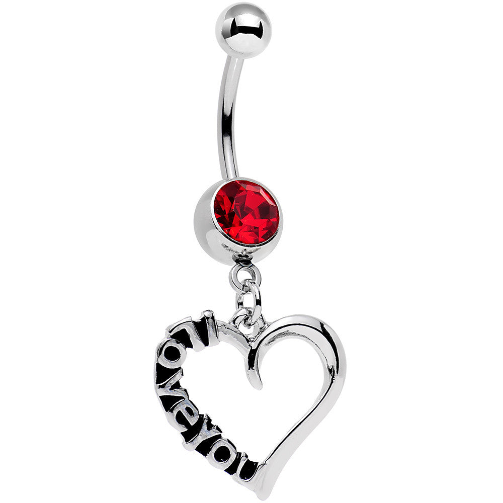 BodyCandy Red Gem Lovely Language I Love You Hollow Heart Dangle Belly Ring — main product shot