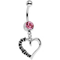 BodyCandy Pink Gem Lovely Language I Love You Hollow Heart Dangle Belly Ring — main product shot