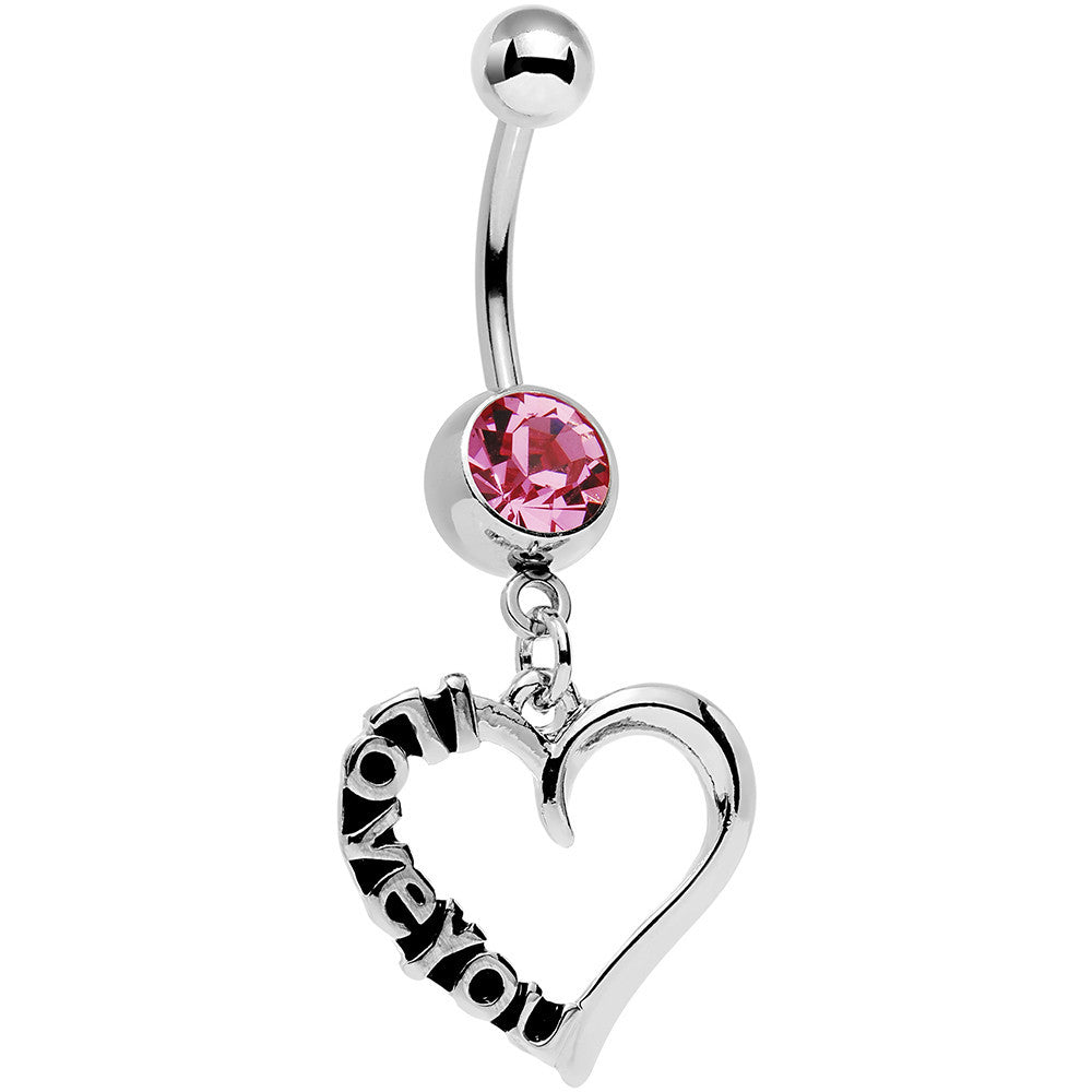 BodyCandy Pink Gem Lovely Language I Love You Hollow Heart Dangle Belly Ring — main product shot