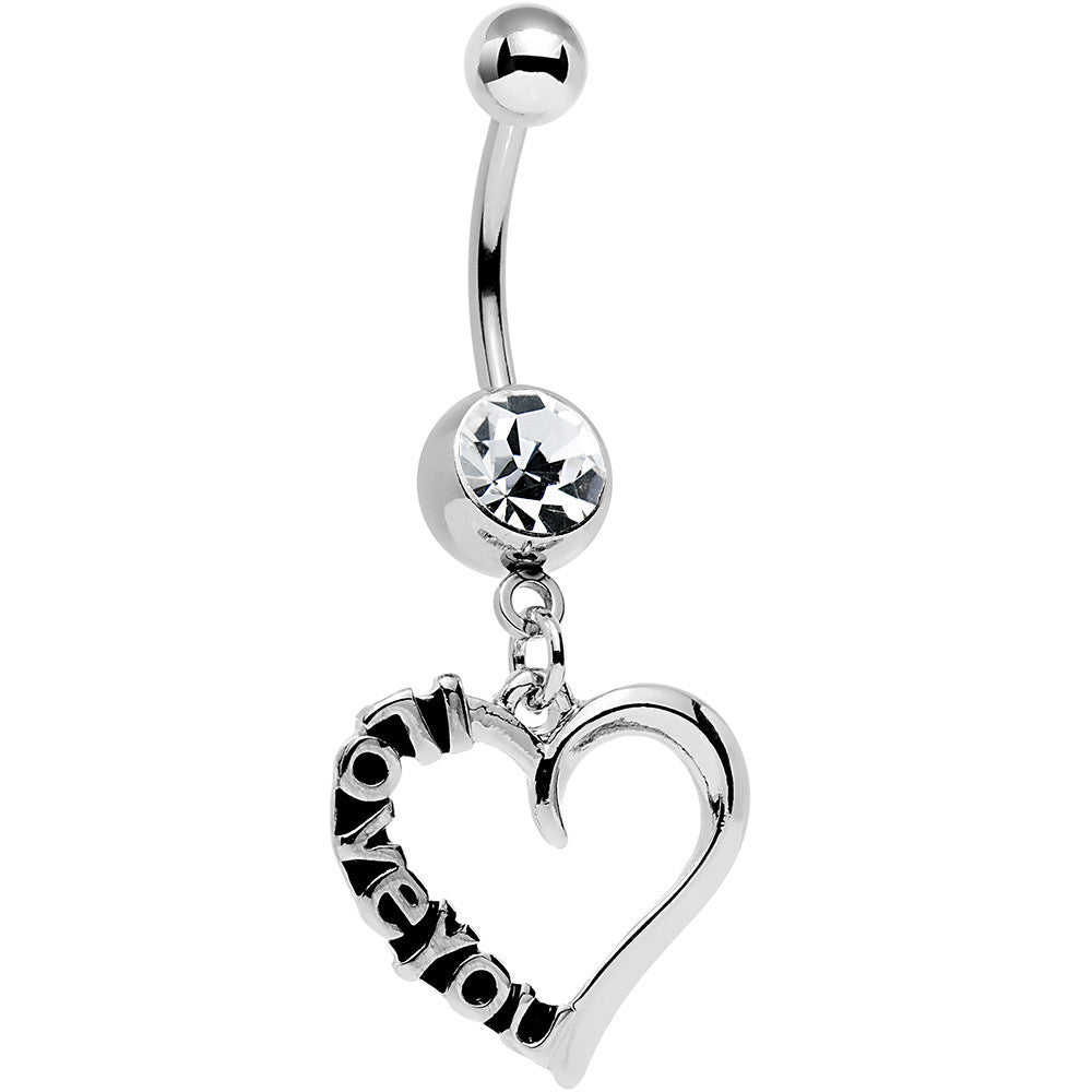 BodyCandy Clear Gem Lovely Language I Love You Hollow Heart Dangle Belly Ring — main product shot