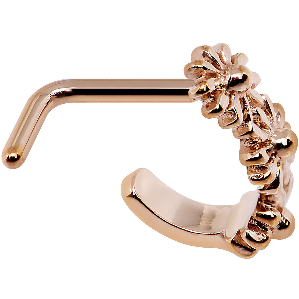 BodyCandy 18G Rose Gold PVD Daisy Flower Chain Faux Hoop L Shaped Nose Ring — lifestyle context