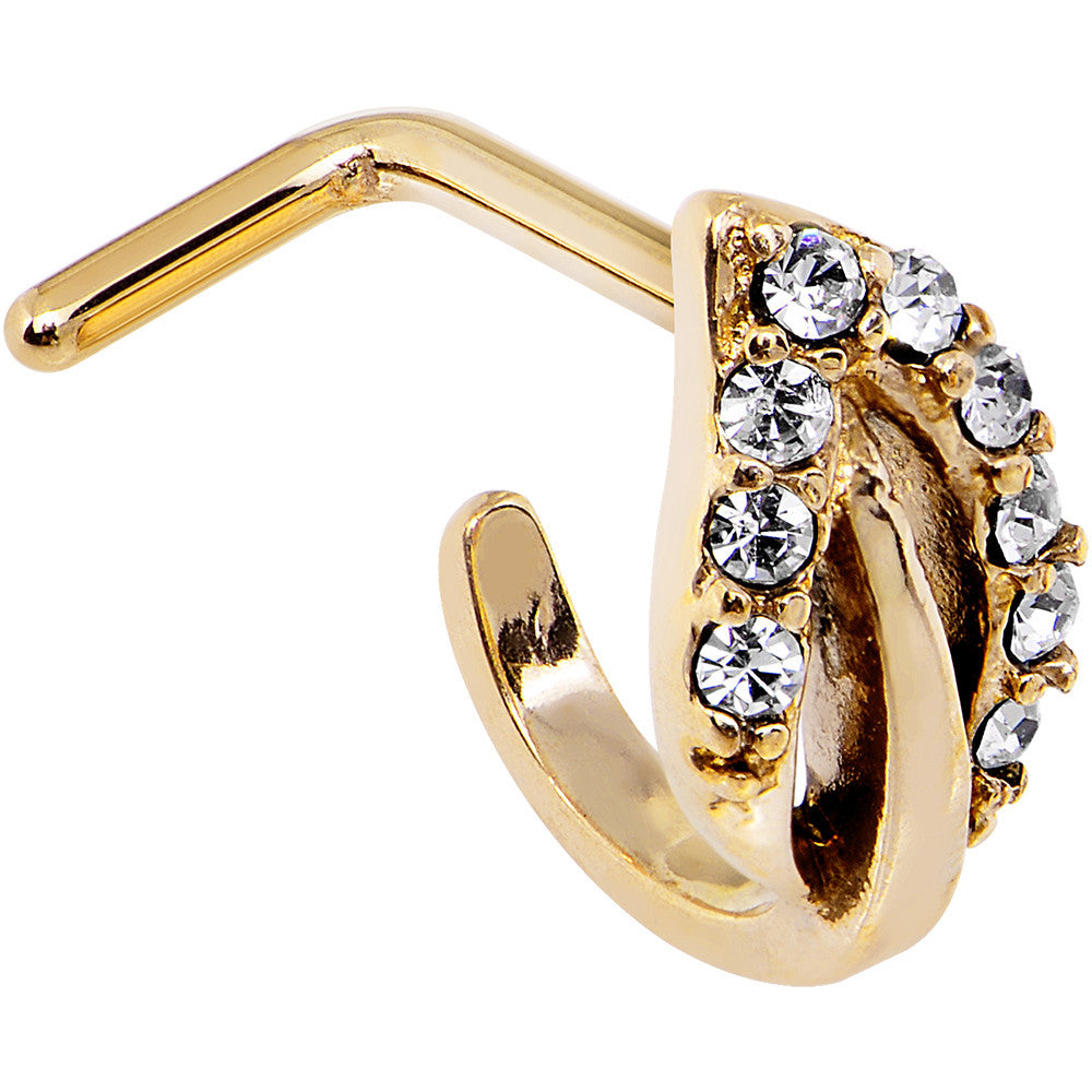 BodyCandy 18G Clear Gem Gold PVD Leaf Faux Hoop L Shaped Nose Ring — main product shot
