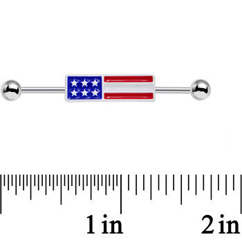 BodyCandy 14G USA All Day American Flag Industrial Barbell 38mm — detail close-up