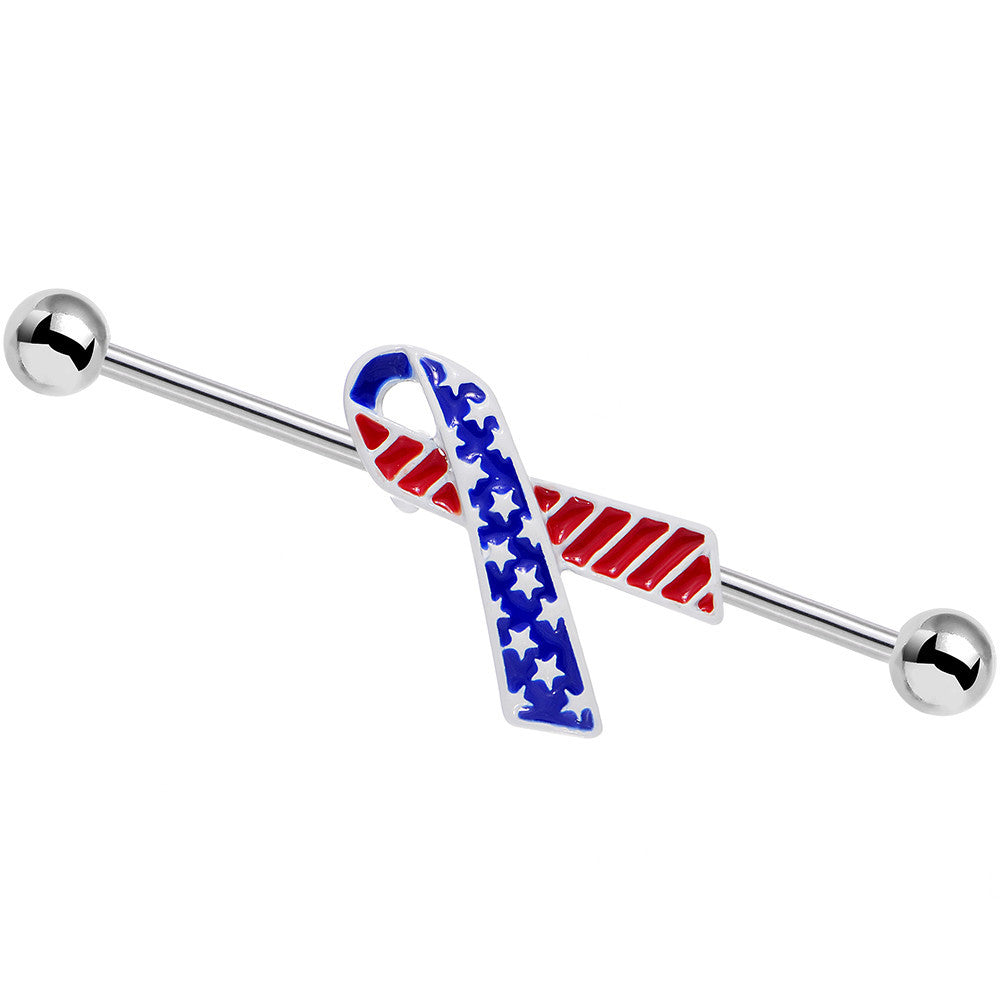 BodyCandy USA American Flag Red White Blue Cause Ribbon Industrial Barbell 38mm — main product shot