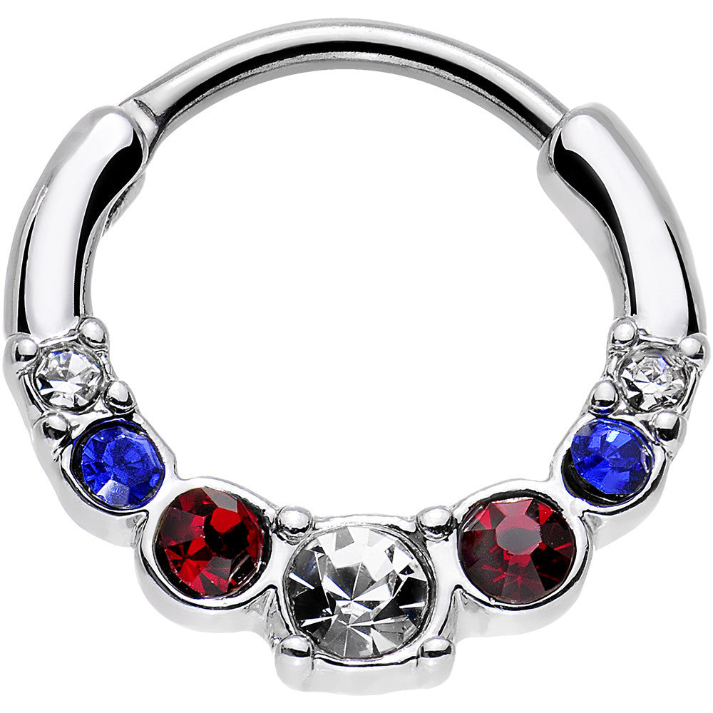 BodyCandy 16G 9mm Red Clear Blue Gem All American Simple Septum Clicker — main product shot