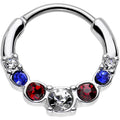 BodyCandy 16G 9mm Red Clear Blue Gem All American Simple Septum Clicker — main product shot