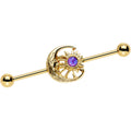 BodyCandy Purple Faux Opal Gold Anodized Moon and Sun Industrial Barbell 38mm — main product shot