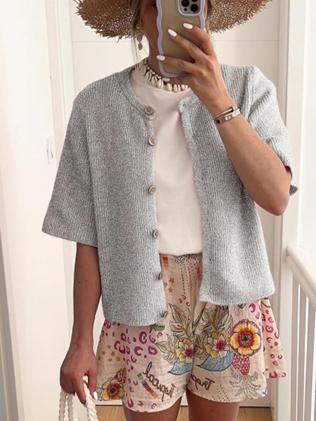 Short Sleeve Button-Down Cardigan