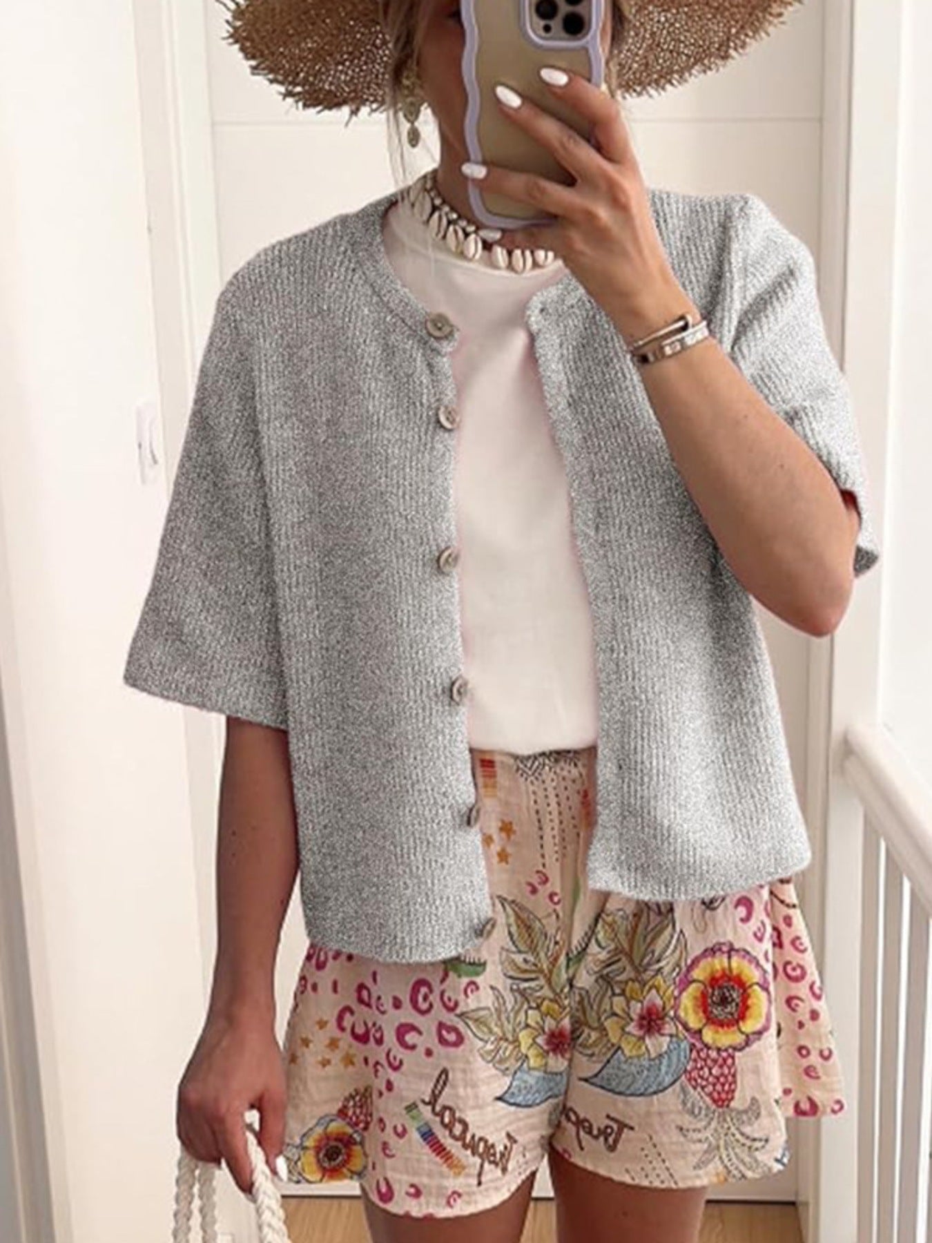 Short Sleeve Button-Down Cardigan