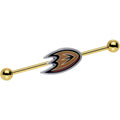 BodyCandy Licensed NHL Gold Anodized Anaheim Ducks Logo Industrial Barbell 38mm — main product shot