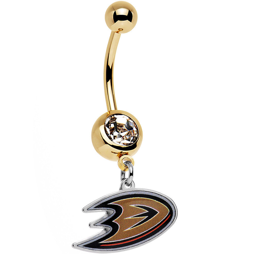 BodyCandy Licensed NHL Clear Gem Gold Anodized Anaheim Ducks Logo Belly Ring — main product shot