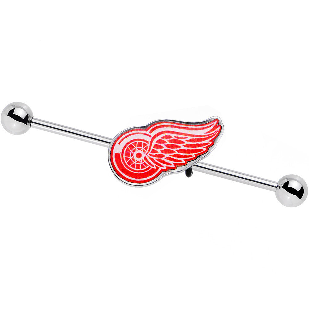 BodyCandy Officially Licensed NHL Detroit Red Wings Logo Industrial Barbell 38mm — main product shot