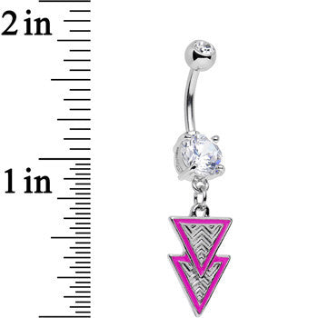 BodyCandy Clear Gem Pretty Popstar Pink Tiered Triangles Dangle Belly Ring — detail close-up