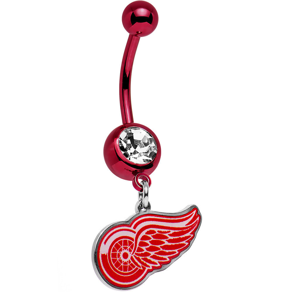 BodyCandy Licensed NHL Clear Gem Red Detroit Red Wings Dangle Belly Ring — main product shot