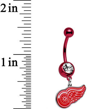 BodyCandy Licensed NHL Clear Gem Red Detroit Red Wings Dangle Belly Ring — detail close-up